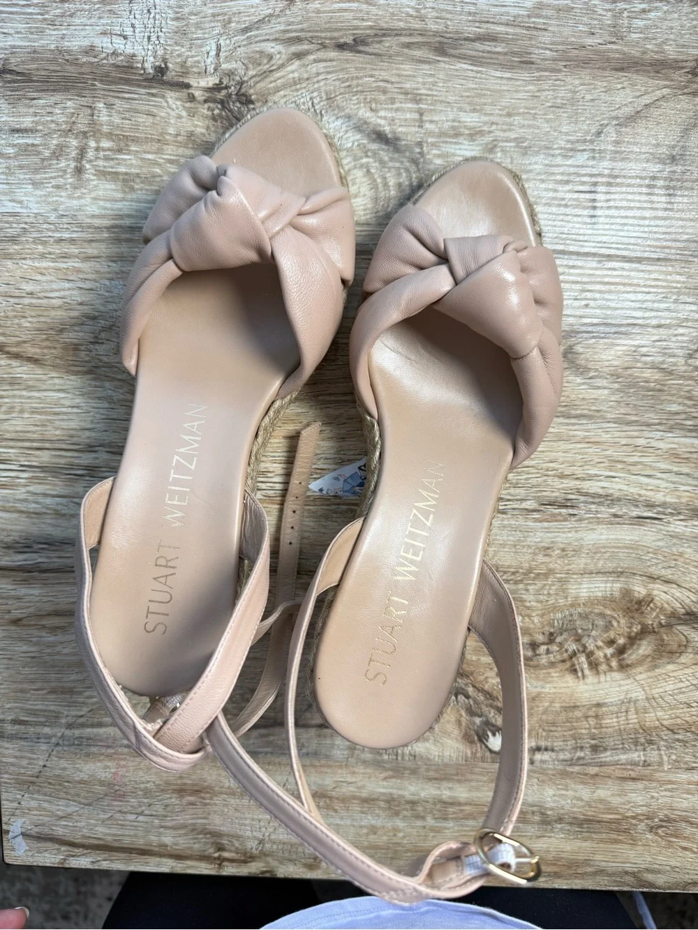 Stuart Weitzman Nude Blush Knotted Espadrille Wedge Sandals - Picture 3 of 6
